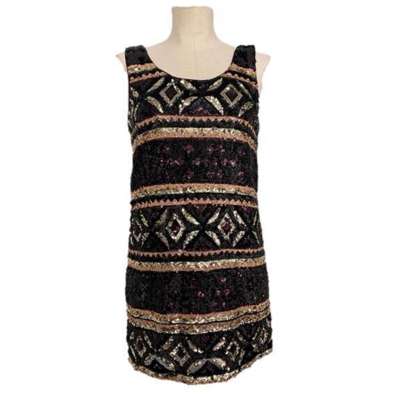 Free People NWT Metallic Geometric gold black blush Sequin Dress Xs/S ($350) - Picture 6 of 14